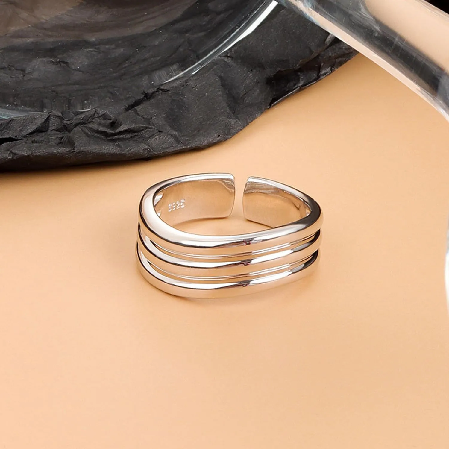 925 Sterling Silver Ring High Polish Thumb Band Rings Open Adjustable Chunky Rings Statement Ring for Women