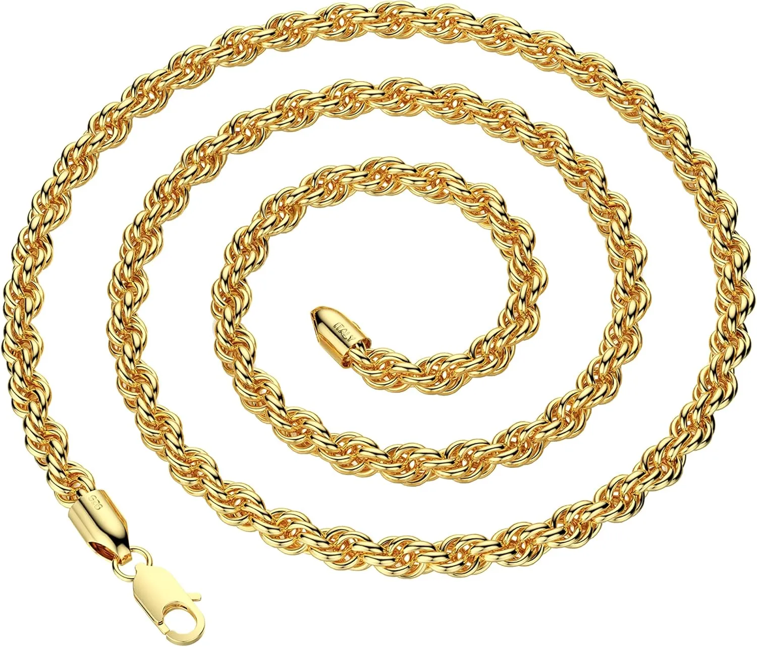 925 Sterling Silver Rope Chain Lobster Clasp 2/2.5/3/4/5mm Gold/Silver Chain for Men Women Silver Necklace Chain 16/18/20/22/24/26/30 Inches