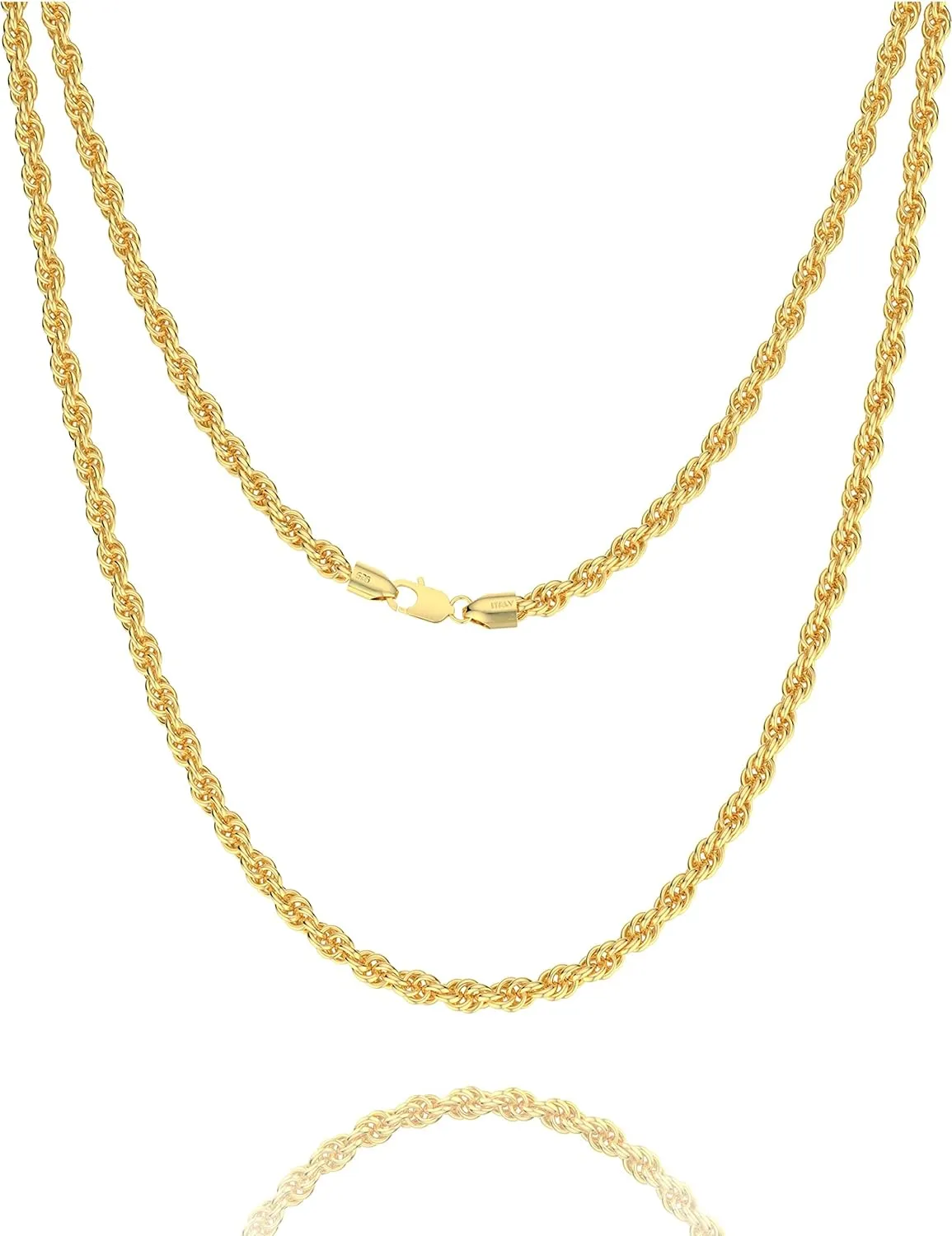 925 Sterling Silver Rope Chain Lobster Clasp 2/2.5/3/4/5mm Gold/Silver Chain for Men Women Silver Necklace Chain 16/18/20/22/24/26/30 Inches