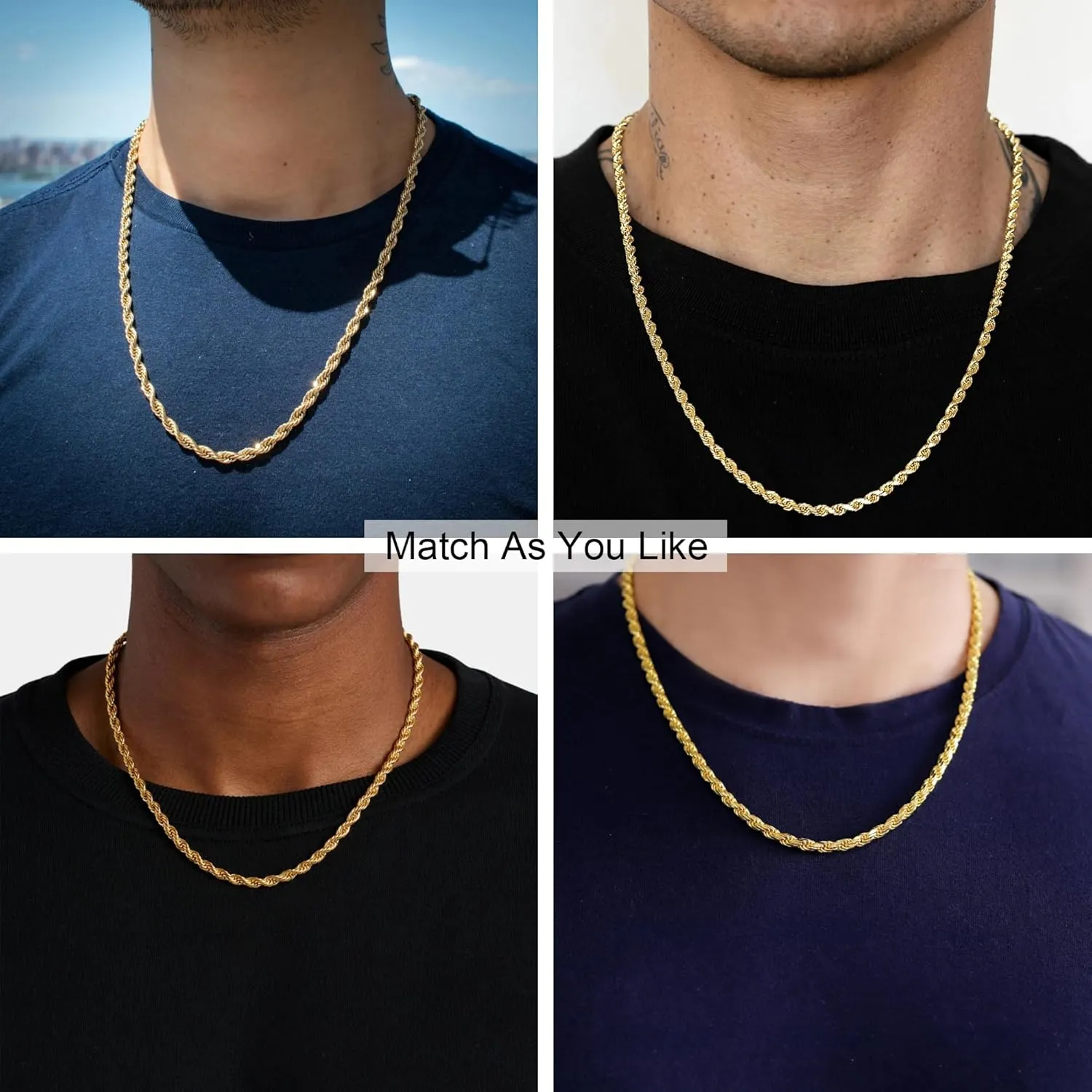 925 Sterling Silver Rope Chain Lobster Clasp 2/2.5/3/4/5mm Gold/Silver Chain for Men Women Silver Necklace Chain 16/18/20/22/24/26/30 Inches