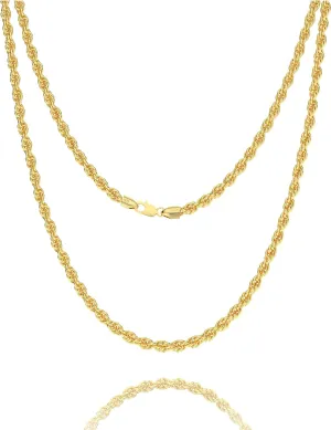925 Sterling Silver Rope Chain Lobster Clasp 2/2.5/3/4/5mm Gold/Silver Chain for Men Women Silver Necklace Chain 16/18/20/22/24/26/30 Inches
