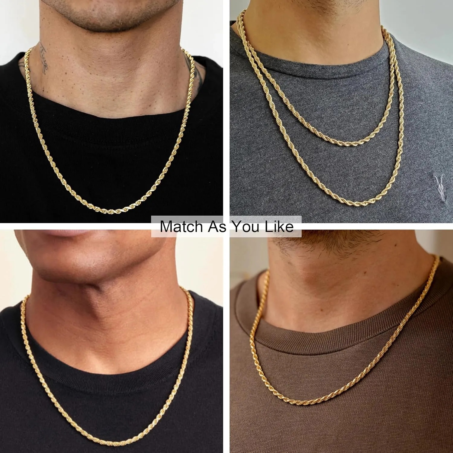 925 Sterling Silver Rope Chain Lobster Clasp 2/2.5/3/4/5mm Gold/Silver Chain for Men Women Silver Necklace Chain 16/18/20/22/24/26/30 Inches