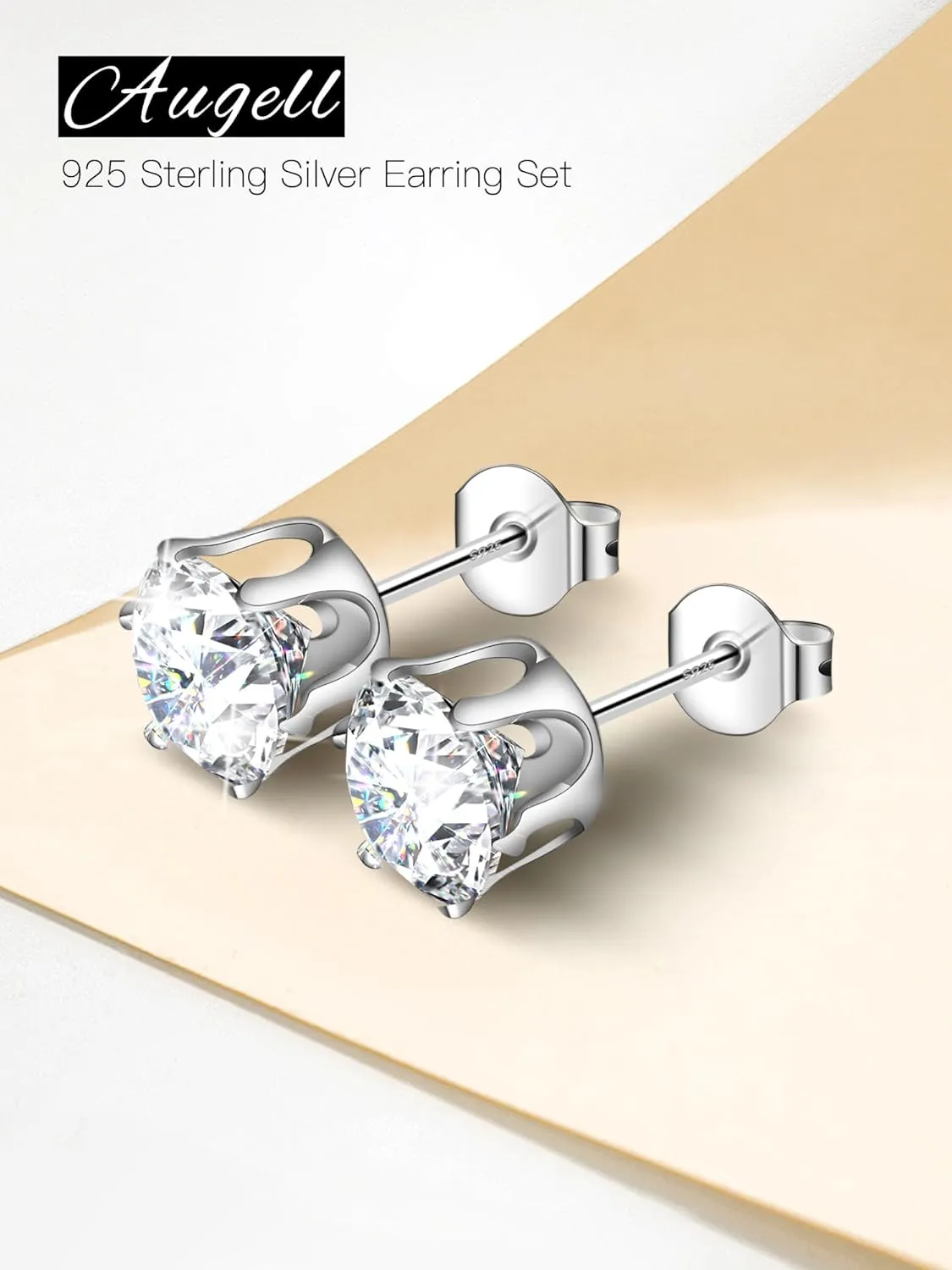 925 Sterling Silver Stud Earrings Set of 5 Pairs Hypoallergenic 18K Gold Cubic Zirconia Earrings for Women Men Sparkling Fancy Gift