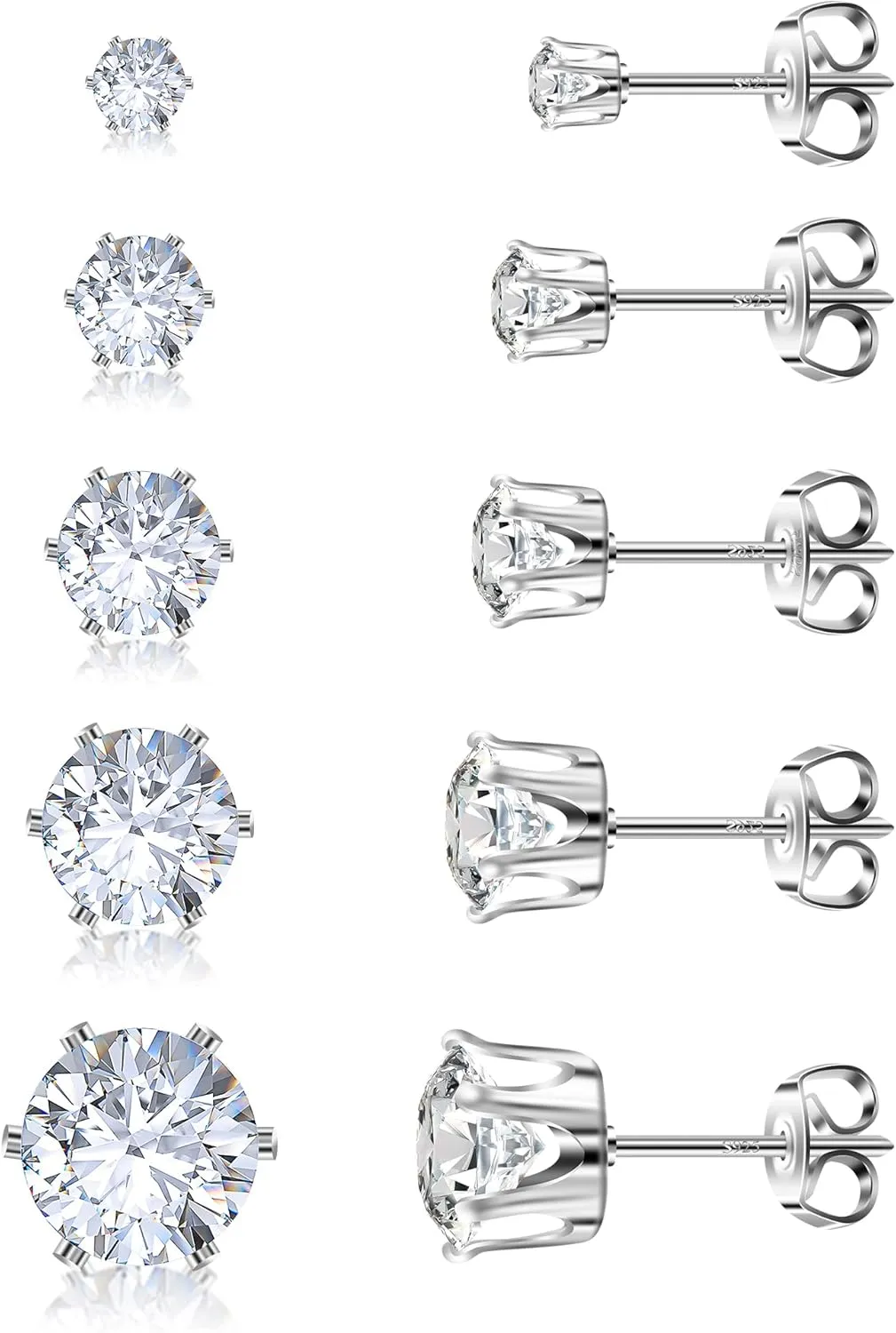 925 Sterling Silver Stud Earrings Set of 5 Pairs Hypoallergenic 18K Gold Cubic Zirconia Earrings for Women Men Sparkling Fancy Gift