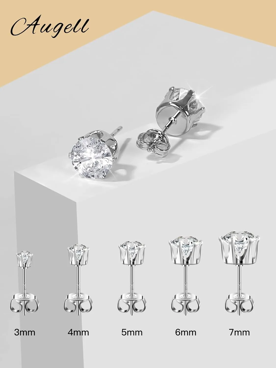 925 Sterling Silver Stud Earrings Set of 5 Pairs Hypoallergenic 18K Gold Cubic Zirconia Earrings for Women Men Sparkling Fancy Gift