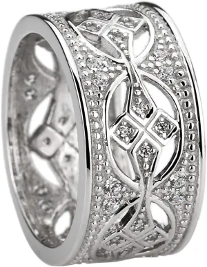 925 Sterling Silver Vintage Ring CZ Stone Pave Set Wide Filigree Band Anniversary Ring 11MM (Size 5 to 10)