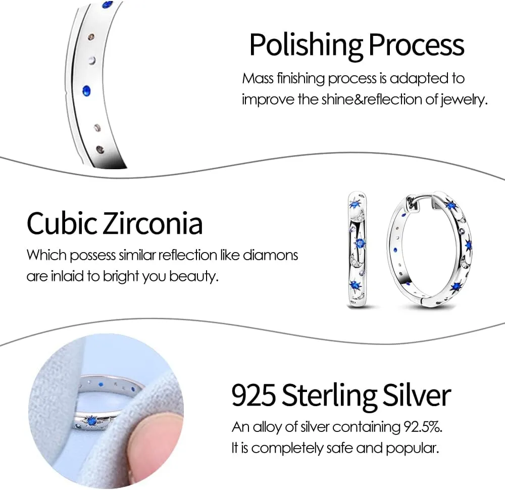 925 Sterling Silver Women Earrings, Sparkling Star and Moon Earrings, Various Hypoallergenic Earrings, Best Gift for Women