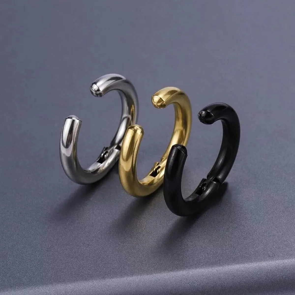 9Pcs Clip On Earrings for Women Men Trendy Fake Stainless Steel Gold Silver Black Small Hoop Earrings Non Piercing Set Non Tarnish Lightweight Jewelry Gift