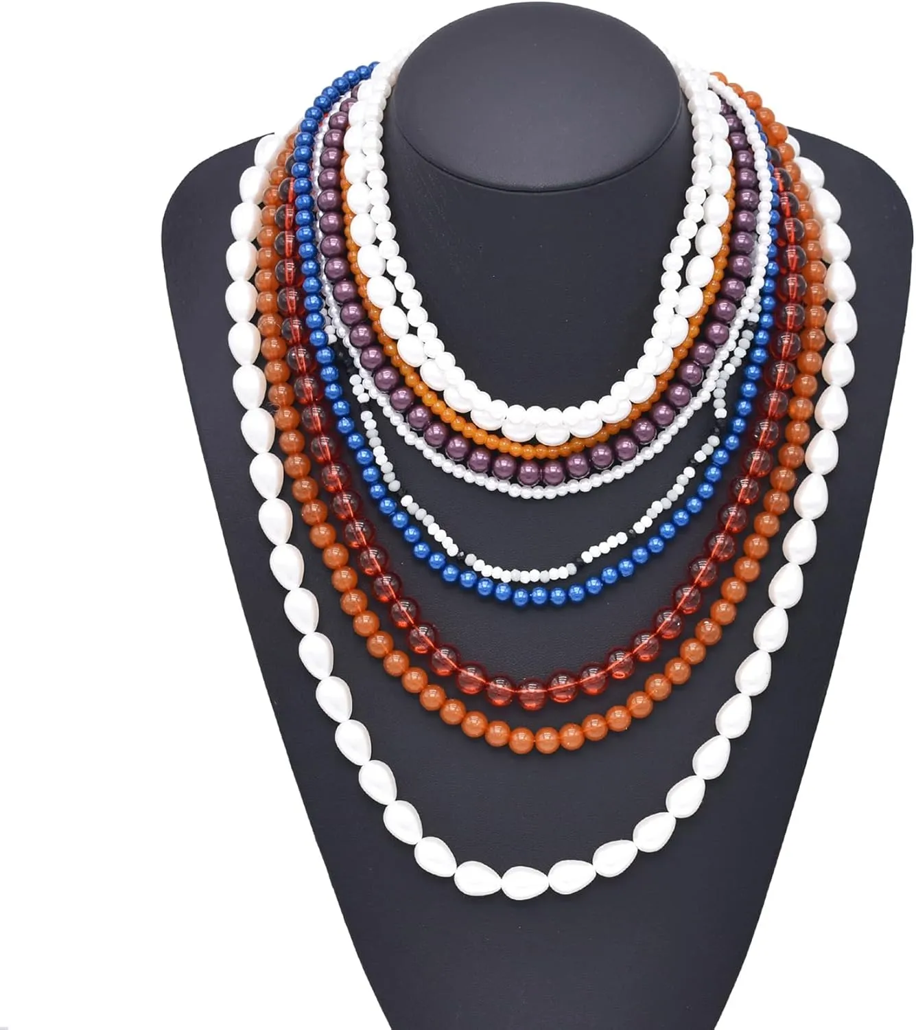 Acrylic Red Coral Choker Multi Layered Beaded Pearls Strands Necklace Chains, Statement Necklace