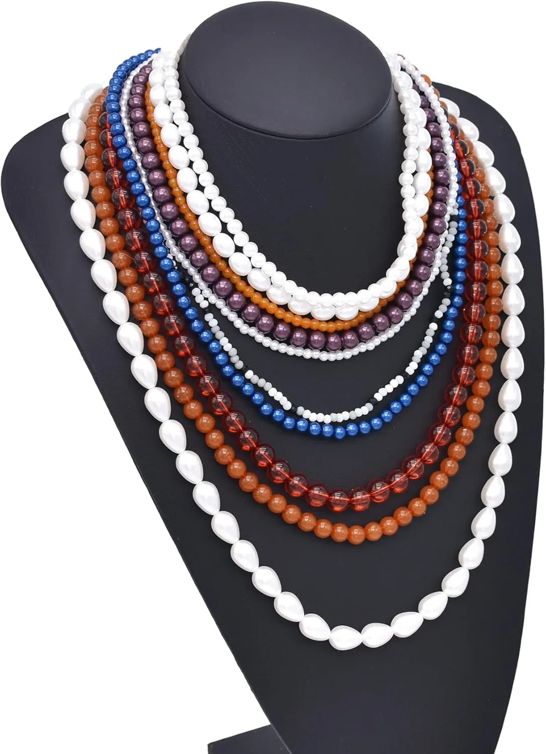 Acrylic Red Coral Choker Multi Layered Beaded Pearls Strands Necklace Chains, Statement Necklace
