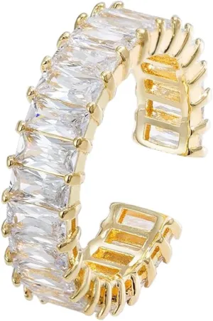 Adjustable 18k Gold Plated CZ Leaf Open Ring Dainty Double Cubic Zirconia Olive Branch Leaves Band Stacking Finger Rings Minimalist Cute Statement Ring Jewelry for Women Teen Girls