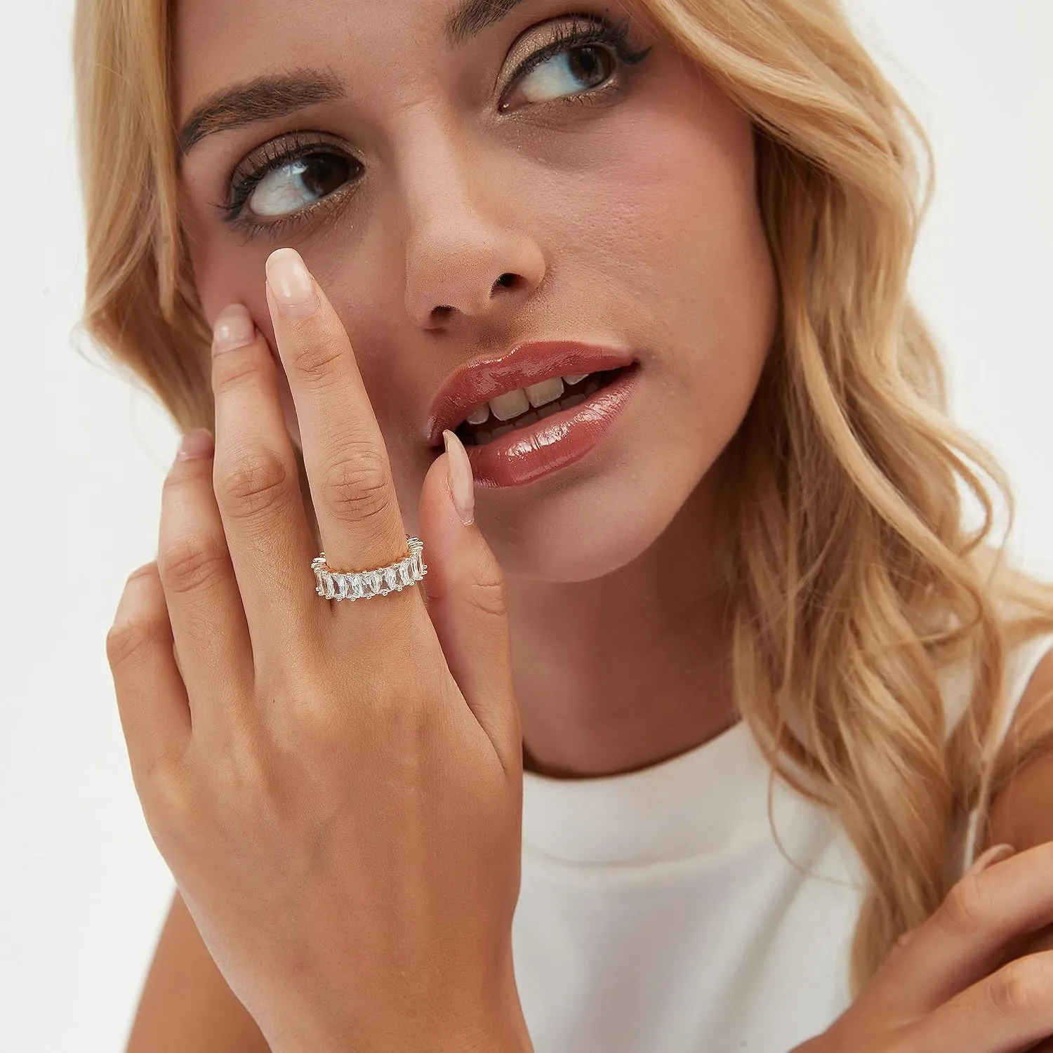 Adjustable 18k Gold Plated CZ Leaf Open Ring Dainty Double Cubic Zirconia Olive Branch Leaves Band Stacking Finger Rings Minimalist Cute Statement Ring Jewelry for Women Teen Girls