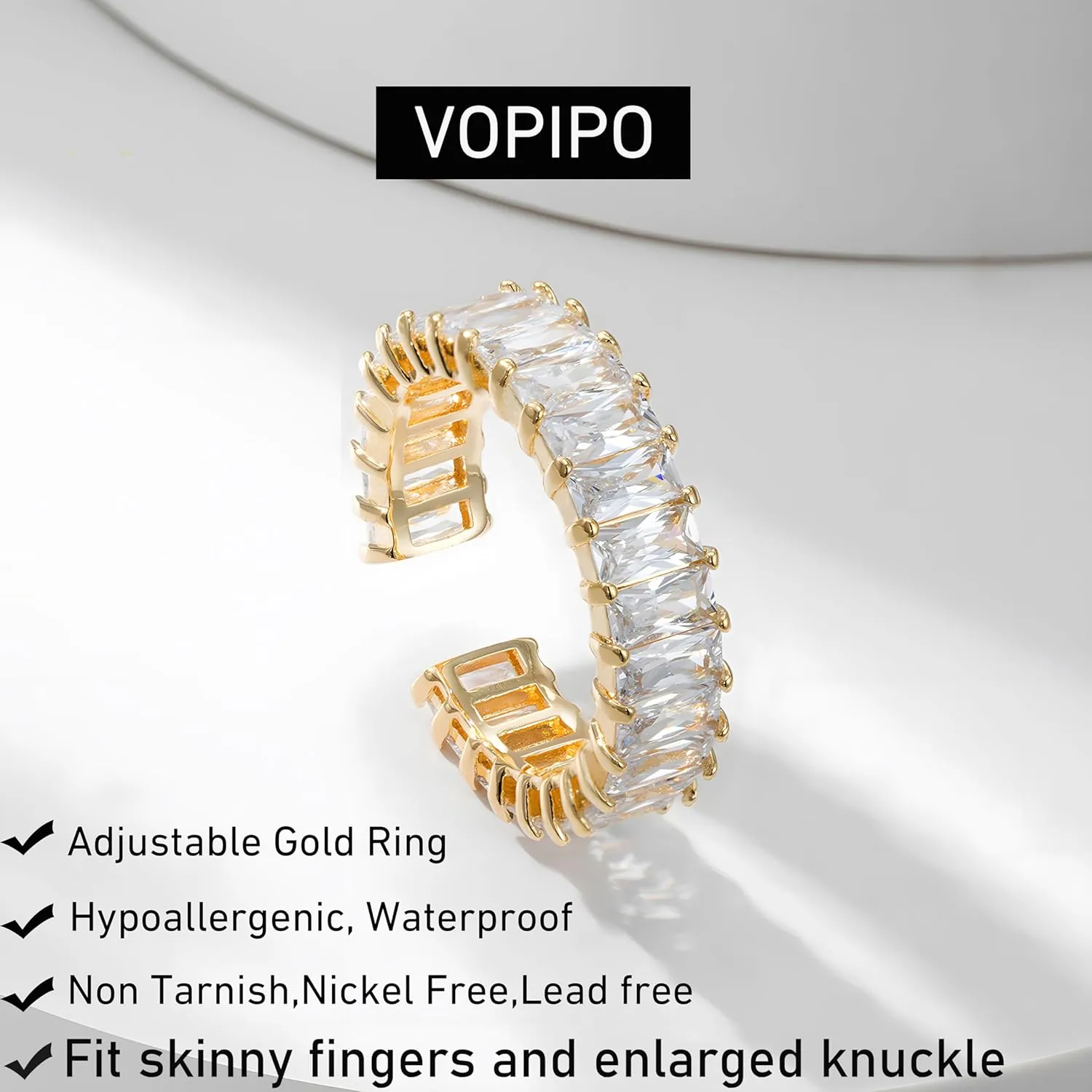 Adjustable 18k Gold Plated CZ Leaf Open Ring Dainty Double Cubic Zirconia Olive Branch Leaves Band Stacking Finger Rings Minimalist Cute Statement Ring Jewelry for Women Teen Girls