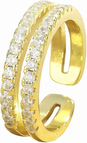 Adjustable 18k Gold Plated CZ Leaf Open Ring Dainty Double Cubic Zirconia Olive Branch Leaves Band Stacking Finger Rings Minimalist Cute Statement Ring Jewelry for Women Teen Girls