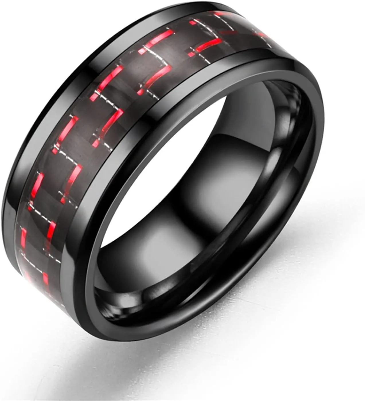 Adult Fiber Three-Color Ring Carbon Titanium Steel Ring Couple Rings Womens Rings Size 5 (Red, 11)