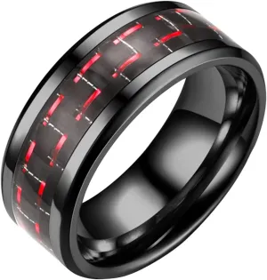 Adult Fiber Three-Color Ring Carbon Titanium Steel Ring Couple Rings Womens Rings Size 5 (Red, 11)