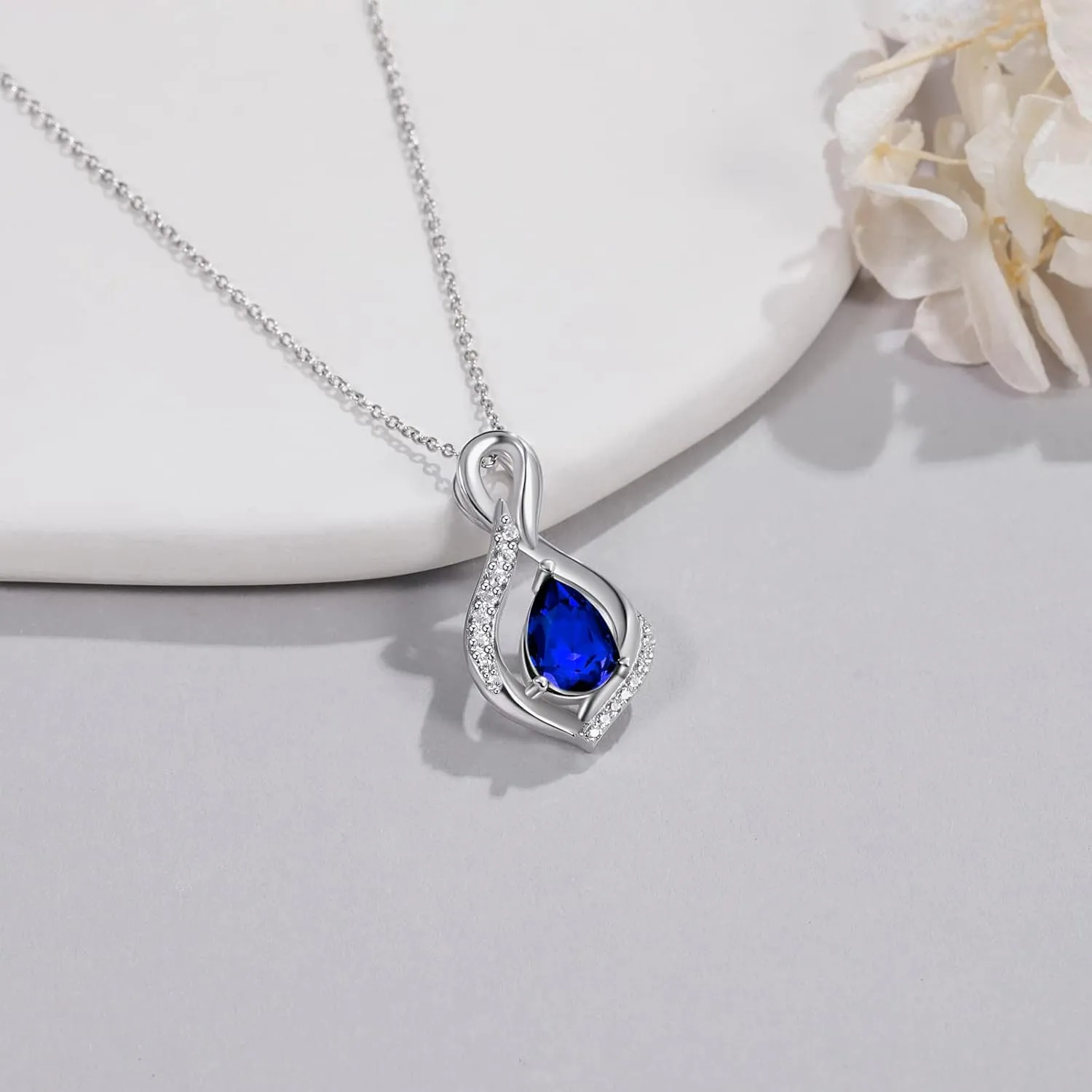 AENEAS Infinity Birthstone Necklace for Women Sterling Silver Infinity Teardrop Pendant Forever Love Jewelry Gift for Birthday Anniversary Christmas