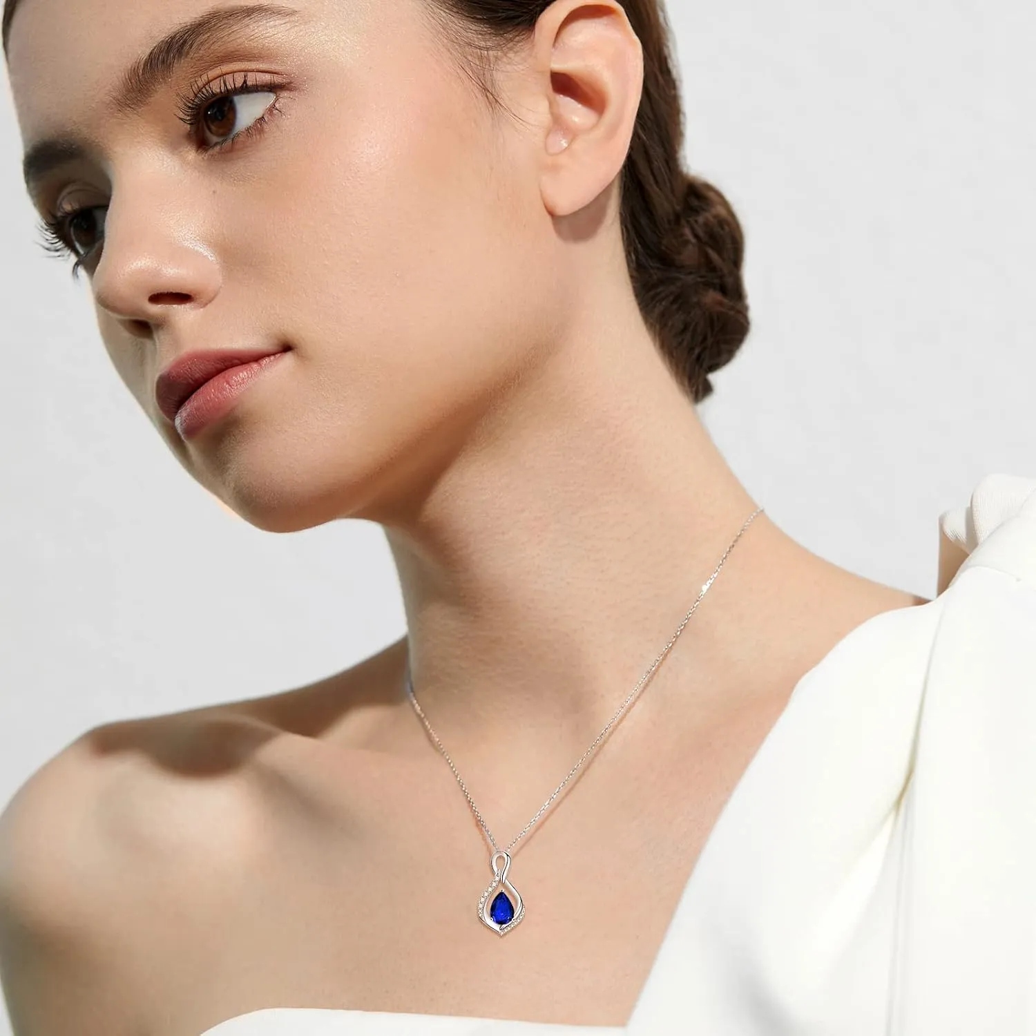 AENEAS Infinity Birthstone Necklace for Women Sterling Silver Infinity Teardrop Pendant Forever Love Jewelry Gift for Birthday Anniversary Christmas
