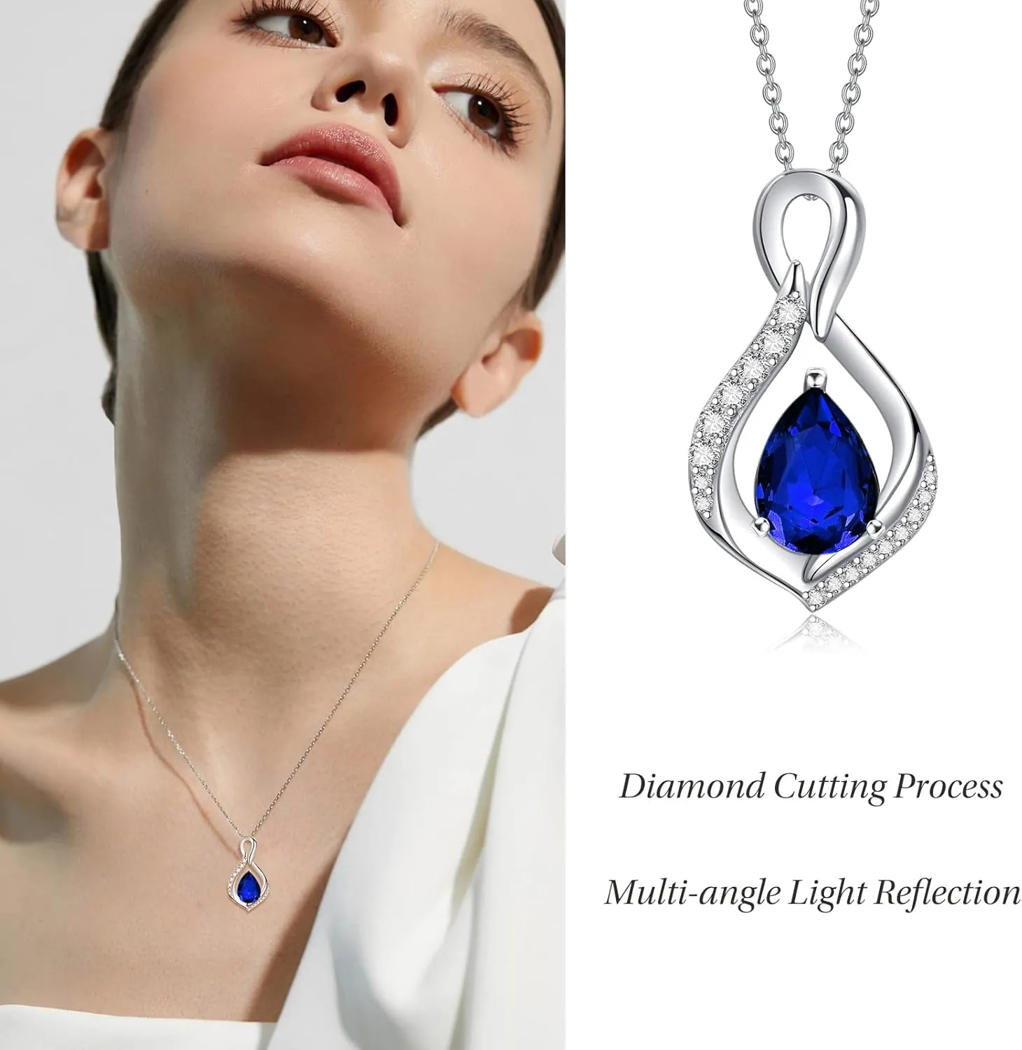 AENEAS Infinity Birthstone Necklace for Women Sterling Silver Infinity Teardrop Pendant Forever Love Jewelry Gift for Birthday Anniversary Christmas
