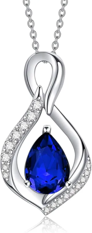 AENEAS Infinity Birthstone Necklace for Women Sterling Silver Infinity Teardrop Pendant Forever Love Jewelry Gift for Birthday Anniversary Christmas