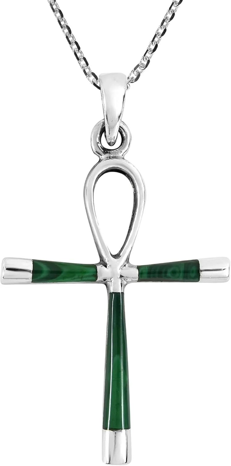 AeraVida Ankh Hieroglyph Eternal Life .925 Sterling Silver Pendant Necklace | Classic Cross Sterling Silver Necklace for Women | Vintage Long Necklaces for Women