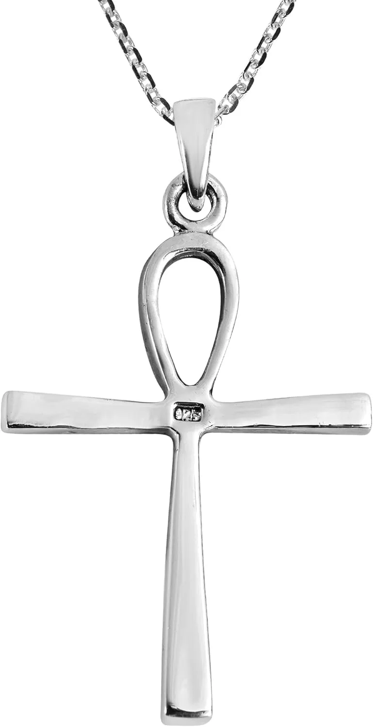 AeraVida Ankh Hieroglyph Eternal Life .925 Sterling Silver Pendant Necklace | Classic Cross Sterling Silver Necklace for Women | Vintage Long Necklaces for Women