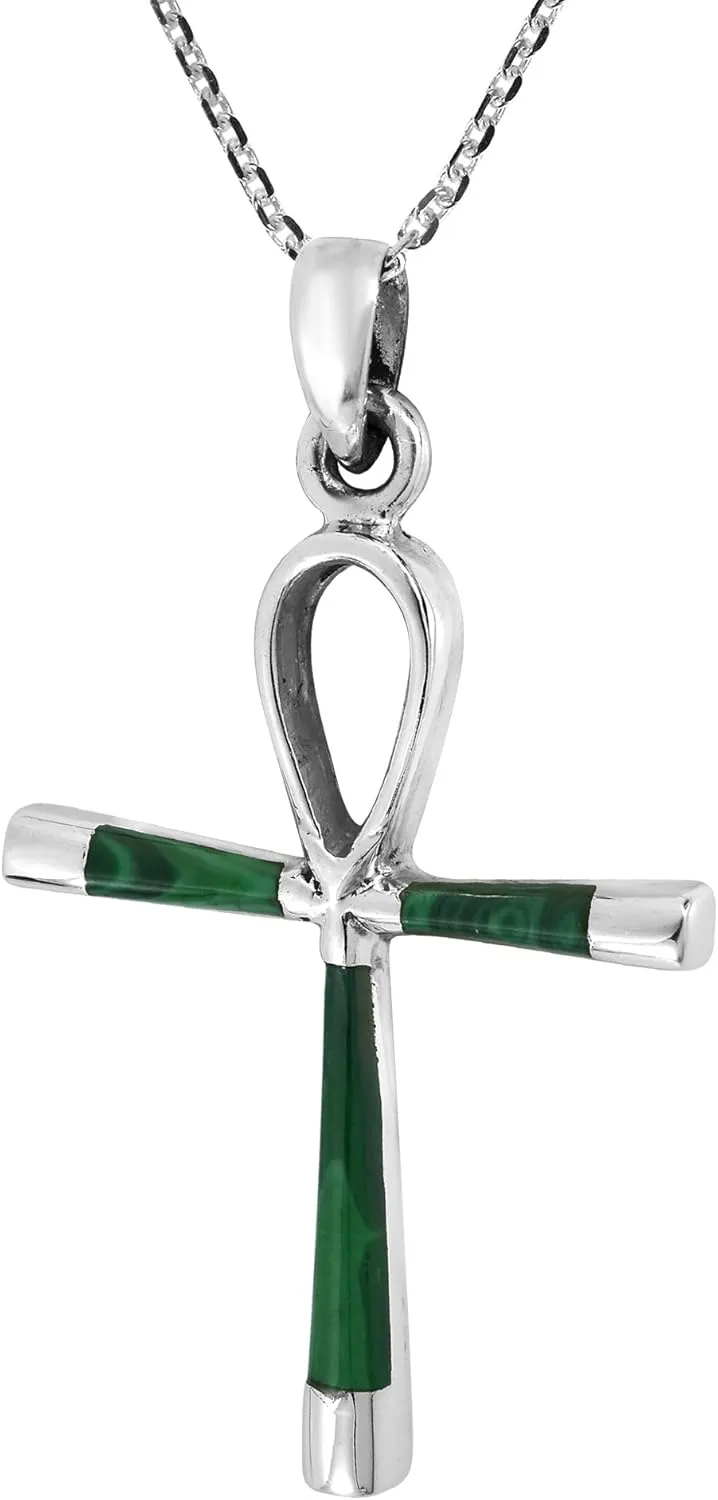 AeraVida Ankh Hieroglyph Eternal Life .925 Sterling Silver Pendant Necklace | Classic Cross Sterling Silver Necklace for Women | Vintage Long Necklaces for Women