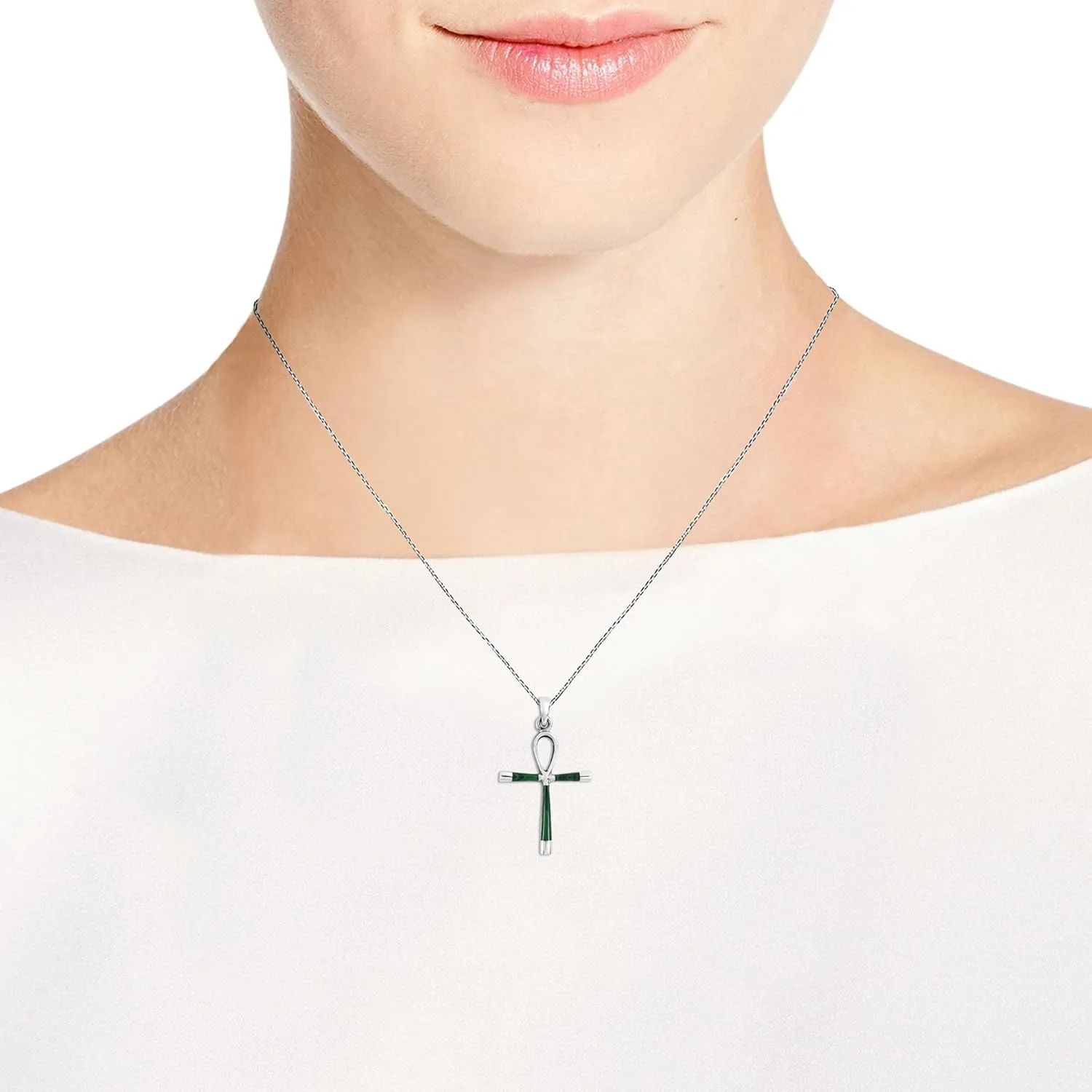 AeraVida Ankh Hieroglyph Eternal Life .925 Sterling Silver Pendant Necklace | Classic Cross Sterling Silver Necklace for Women | Vintage Long Necklaces for Women