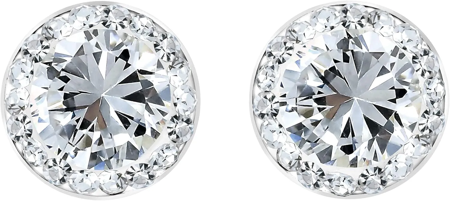 AeraVida Dainty Halo Round Cubic Zirconia 10mm .925 Sterling Silver Stud Earrings | Elegant Sparkling Silver Earrings for Women