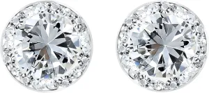 AeraVida Dainty Halo Round Cubic Zirconia 10mm .925 Sterling Silver Stud Earrings | Elegant Sparkling Silver Earrings for Women