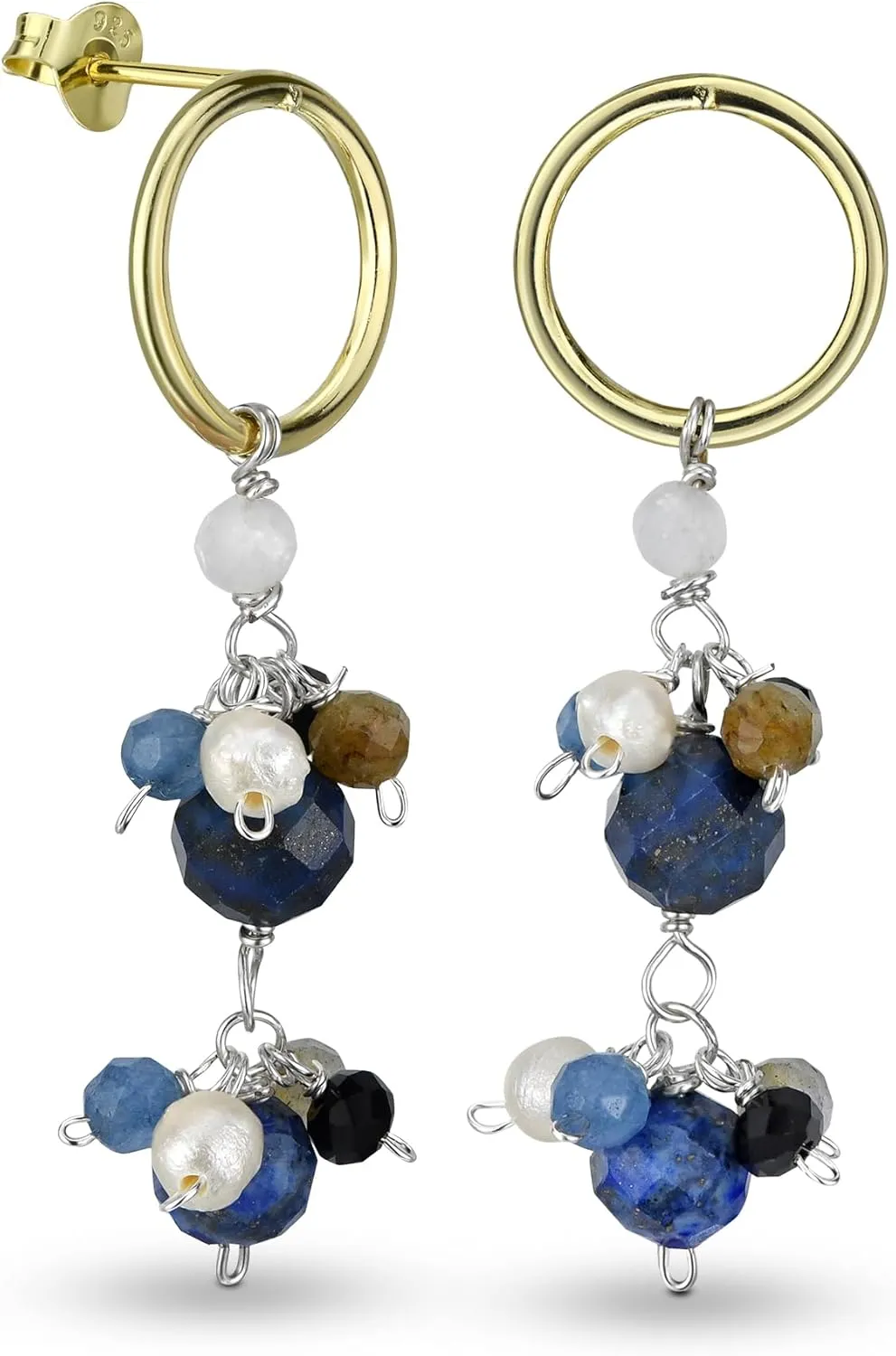 AeraVida Stunning of Blue Lapis-Lazuli with Sparkling Crystal Post Stud Earrings | Gold-plated Stud Earrings | Earrings for Women | Stud Earrings | Casual Stud Earrings