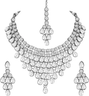Aheli Exquisite Wedding Party Wear Faux Kundan Studded Necklace with Maang Tikka Set Indian Ethnic Traditional Jewellery Gift for Women