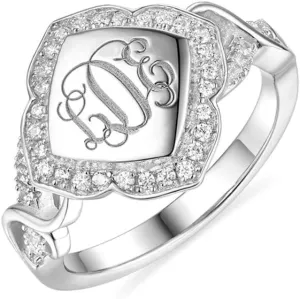 AILIN Custom Classic Monogram Ring 925 Sterling Silver Personalized Engraving initials Rings Graduation Christmas Wedding CZ Anniversary Mothers Day Jewelry Gifts For Women Sister Wife Daughter
