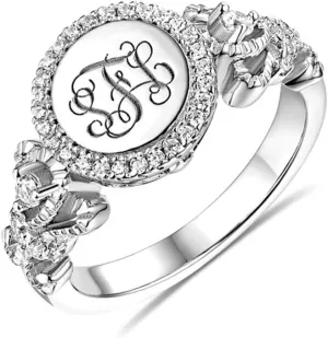 AILIN Custom Classic Round Monogram Ring 925 Sterling Silver Personalized Engraving initials Rings Graduation Christmas Wedding Anniversary Mothers Day Jewelry Gifts For Women Sister Wife Daughter
