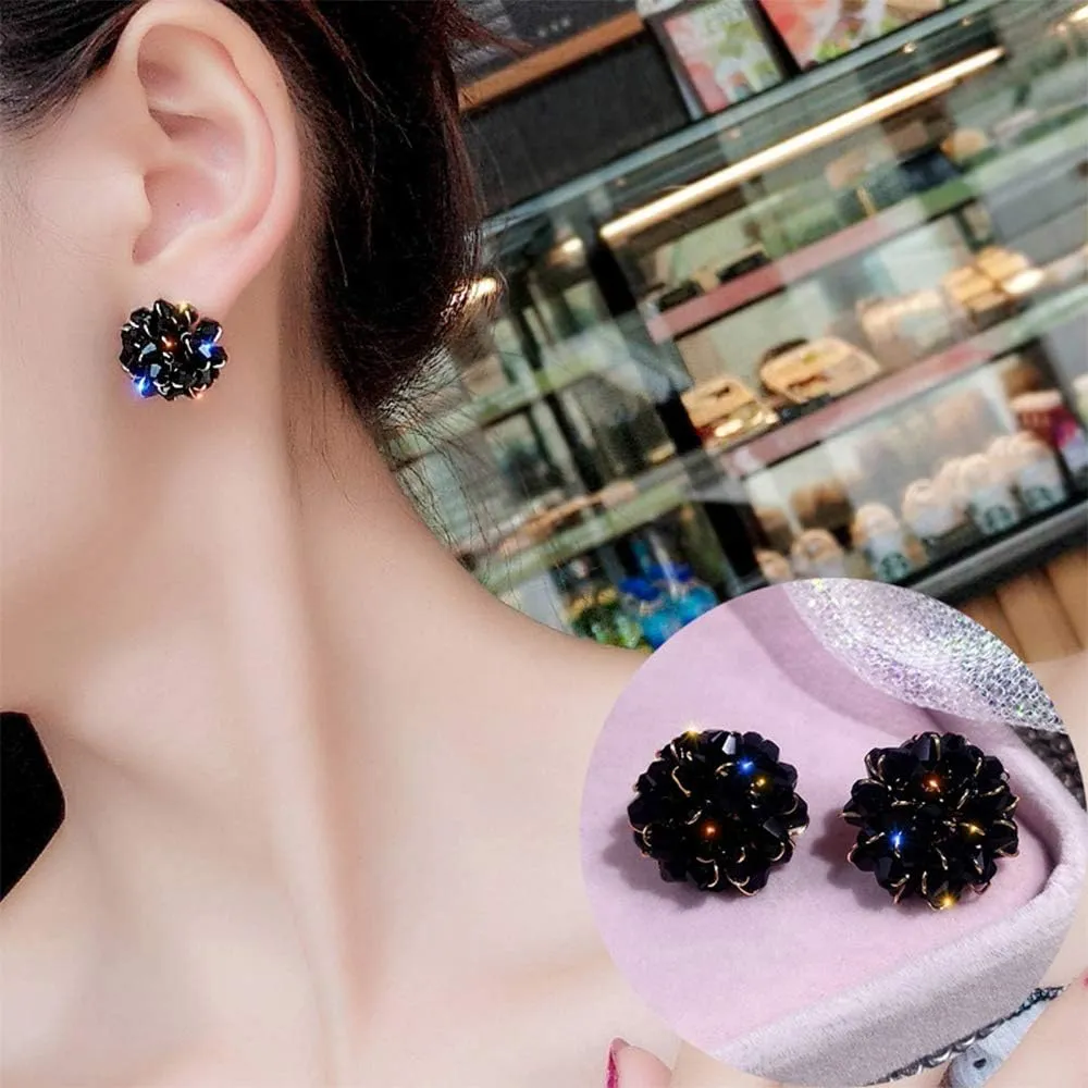 Aimimier Bridal Crystal Flower Stud Earrings Sparkling Crystal Wrapped Earrings Vintage Wedding Ear Jewelry for Women