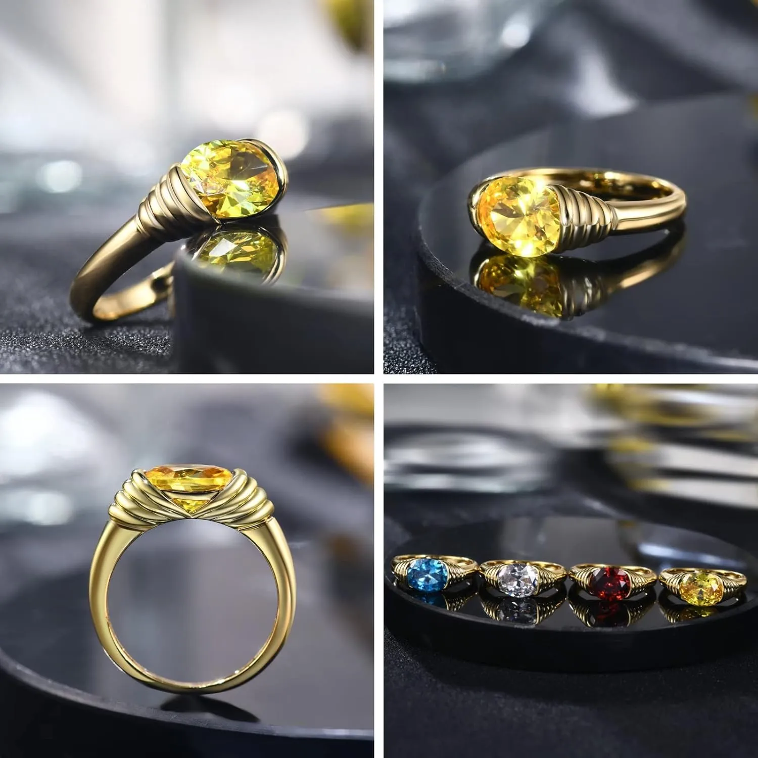 AllenCOCO Gold Ring for Women Trendy Gemstone Chunky Ring 18k Gold Plated Band Ring Signet Statement Ring
