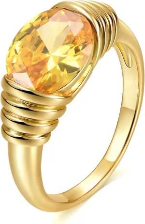 AllenCOCO Gold Ring for Women Trendy Gemstone Chunky Ring 18k Gold Plated Band Ring Signet Statement Ring