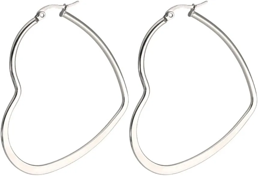 ALRNBY Heart Hoop Earrings for Women Silver Thin Gold Dangle 316L Titanium Stainless Steel Trendy Hypoallergenic