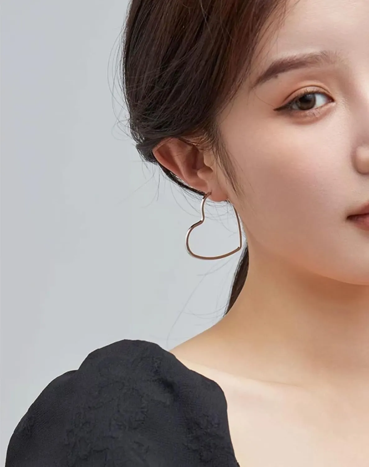 ALRNBY Heart Hoop Earrings for Women Silver Thin Gold Dangle 316L Titanium Stainless Steel Trendy Hypoallergenic