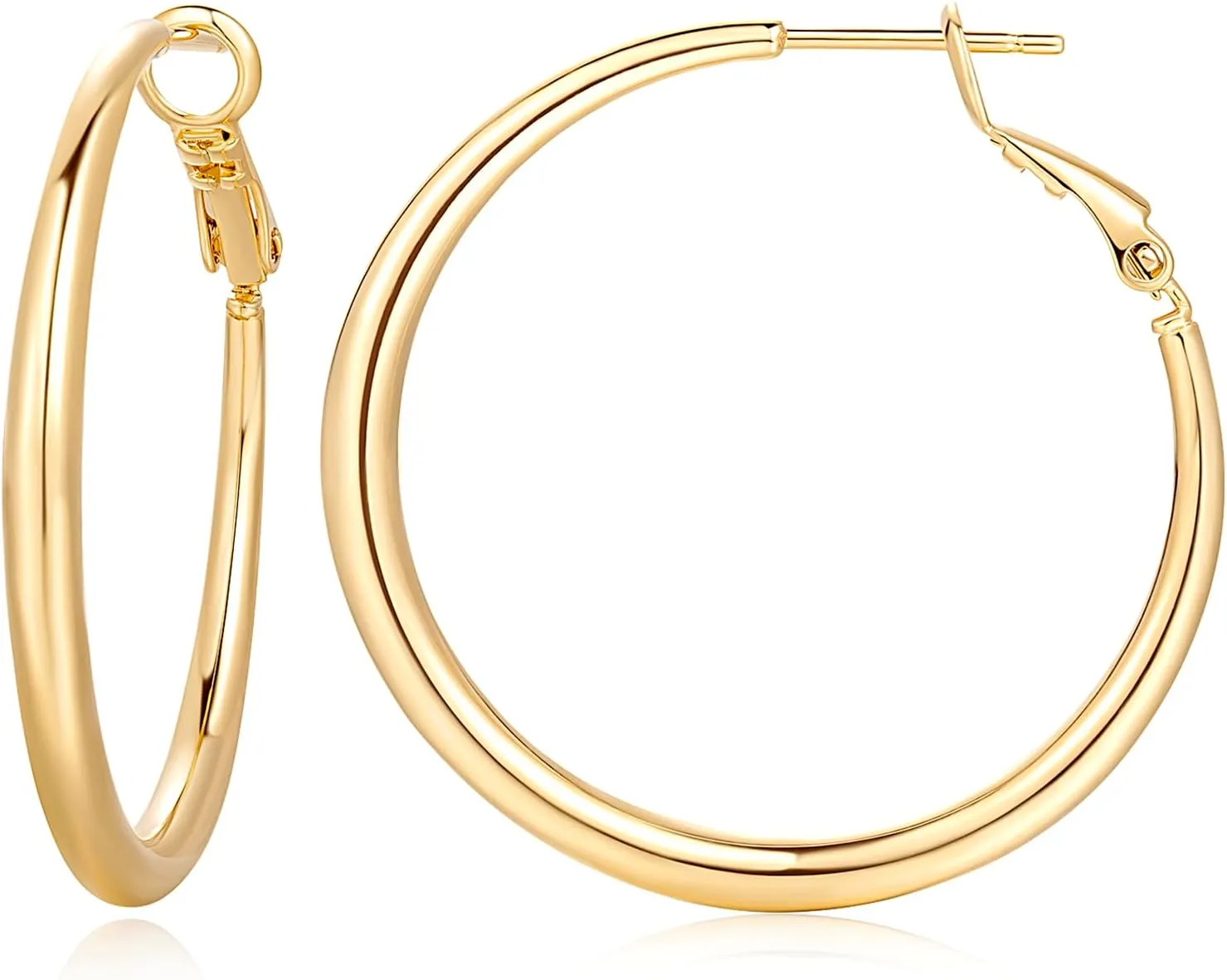 AMELINE 14K Gold Earrings for Women, Shiny Gold Hoops, Small Hoop Earrings for Women Trendy, Hypoallergenic Thicker Gold Hoop Earring, Well-polished Finish (30 mm*2.9 mm)