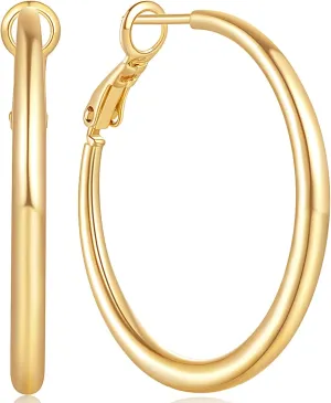 AMELINE 14K Gold Earrings for Women, Shiny Gold Hoops, Small Hoop Earrings for Women Trendy, Hypoallergenic Thicker Gold Hoop Earring, Well-polished Finish 30mm