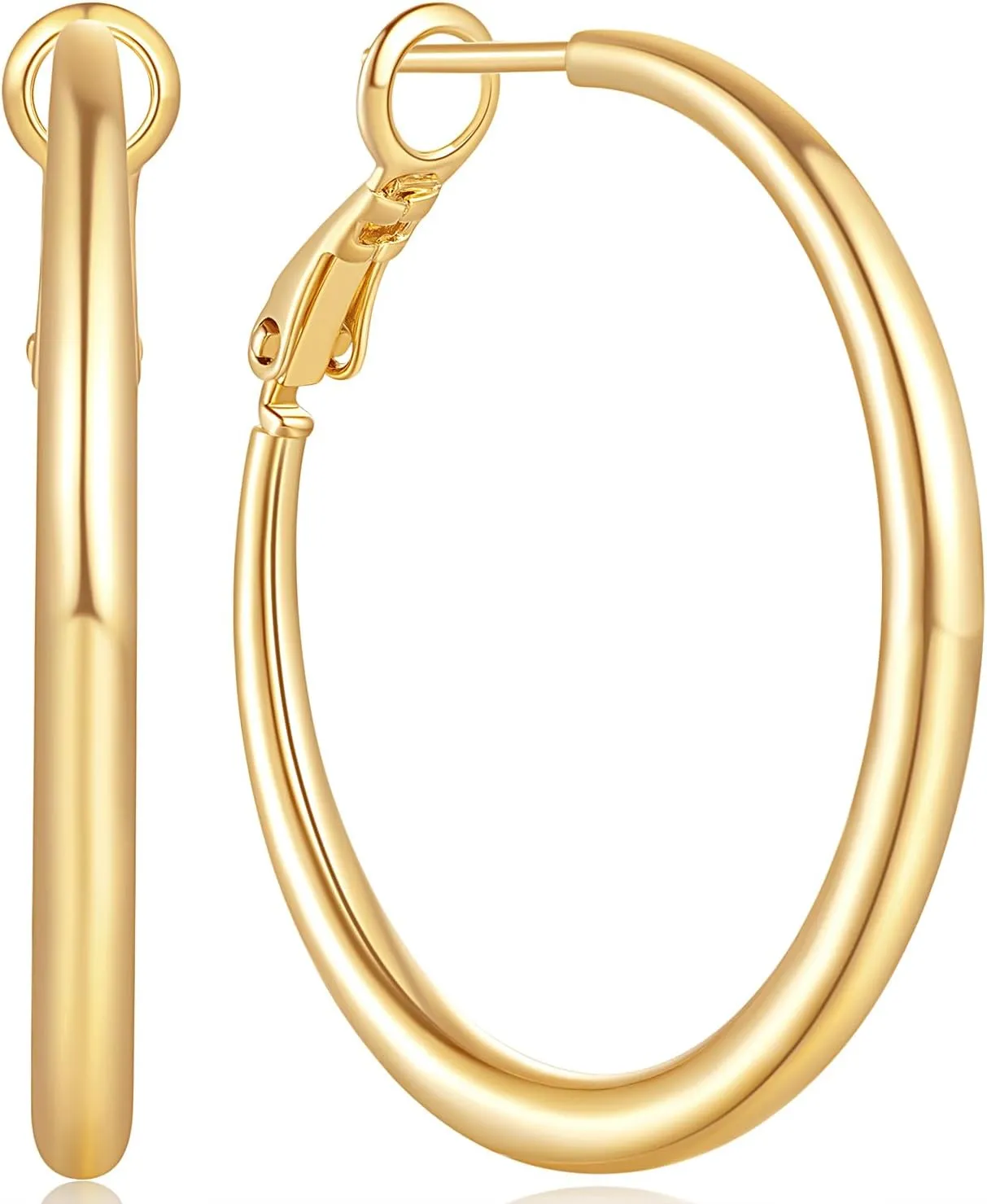 AMELINE 14K Gold Earrings for Women, Shiny Gold Hoops, Small Hoop Earrings for Women Trendy, Hypoallergenic Thicker Gold Hoop Earring, Well-polished Finish 30mm