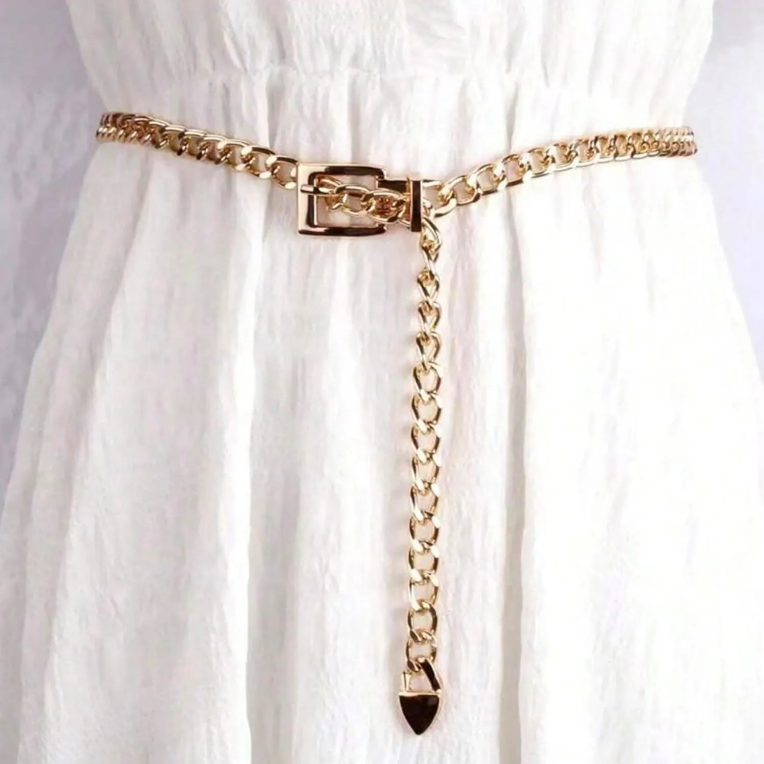 Ammiko Waist Chain Belt for Women Fashion Body Belly Link Belt Ring Metal Chain Belts for Jeans Dress Alloy Ladies
