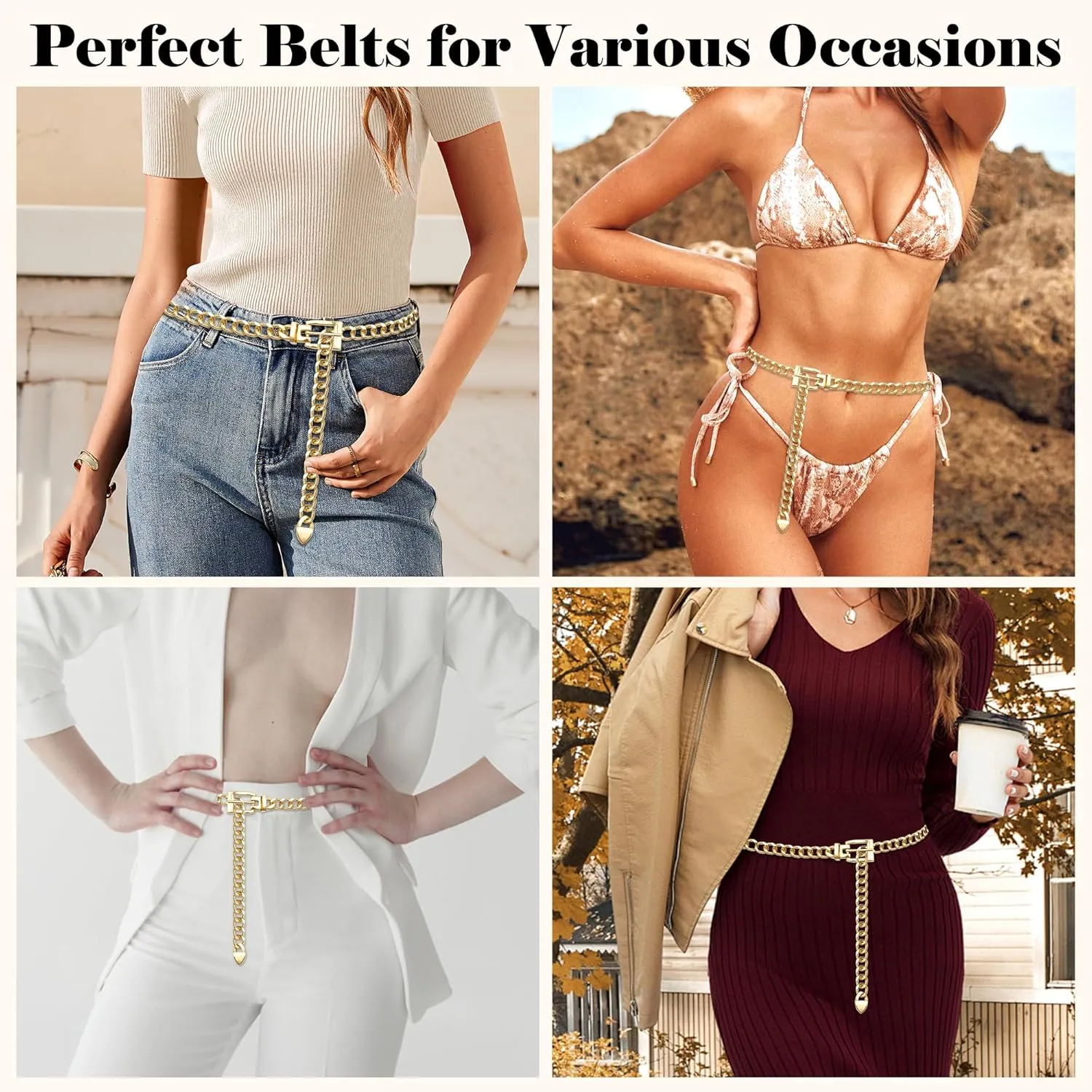 Ammiko Waist Chain Belt for Women Fashion Body Belly Link Belt Ring Metal Chain Belts for Jeans Dress Alloy Ladies