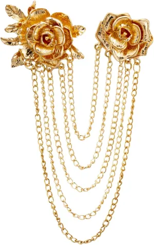 AN KINGPiiN Men's Elegant Rose with Hanging Chain Formal Executive Brooch (Gold)