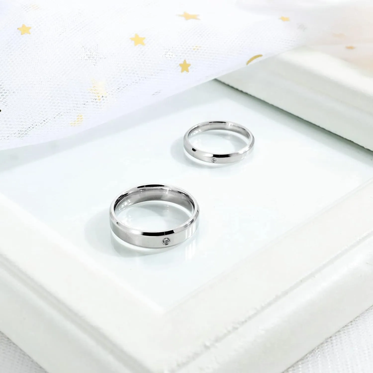 ANAZOZ Couple Promise Rings for Him and Her Sets, Cubic Zirconia Anniversary Band Ring Stainless Steel Polished Finished
