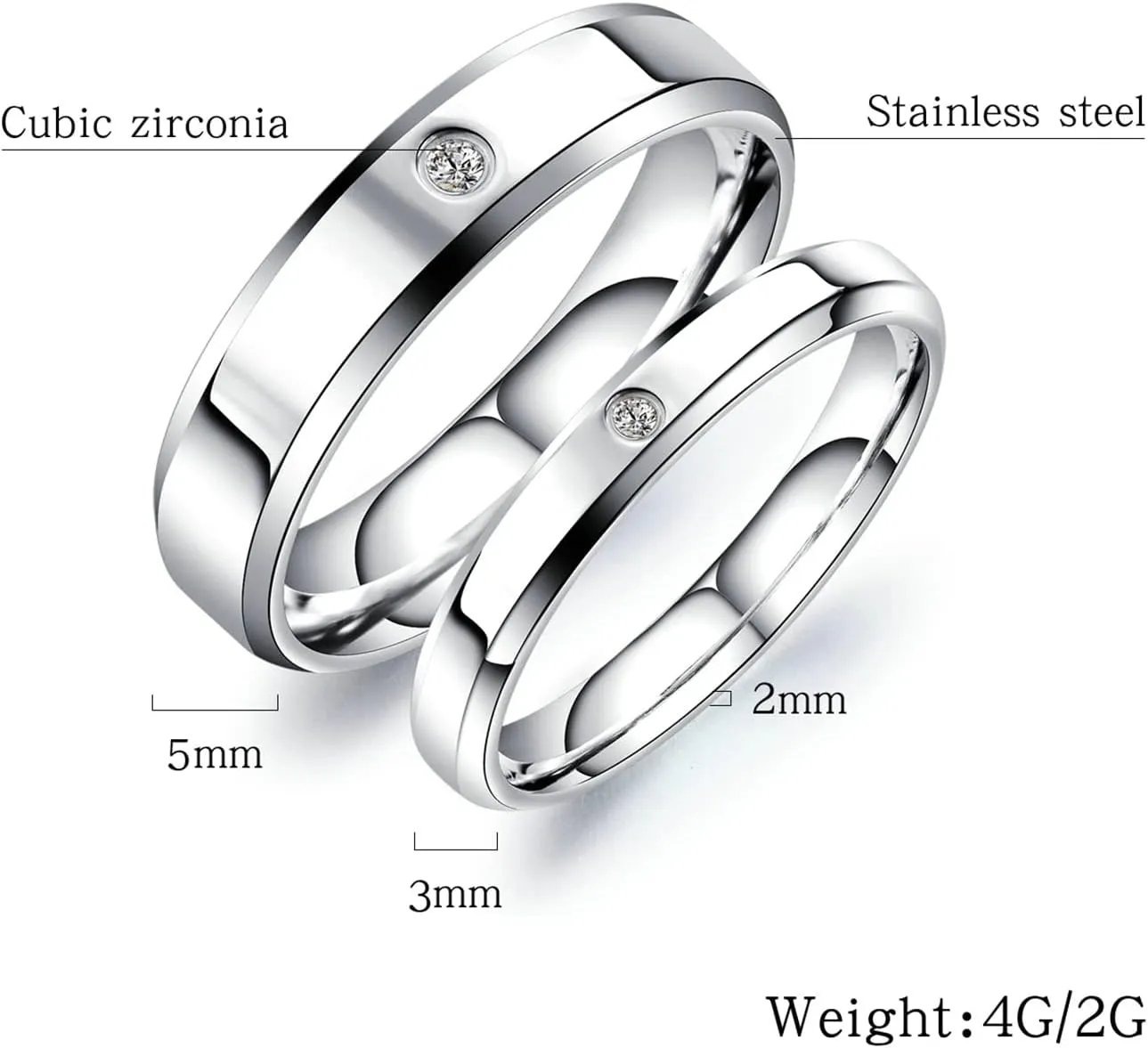 ANAZOZ Couple Promise Rings for Him and Her Sets, Cubic Zirconia Anniversary Band Ring Stainless Steel Polished Finished