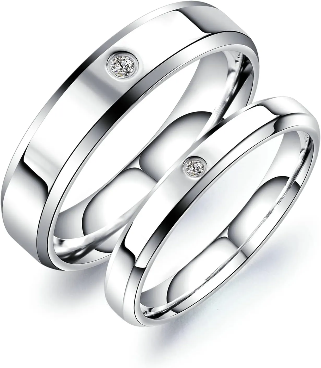 ANAZOZ Couple Promise Rings for Him and Her Sets, Cubic Zirconia Anniversary Band Ring Stainless Steel Polished Finished