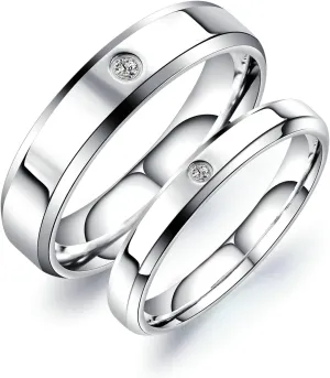 ANAZOZ Couple Promise Rings for Him and Her Sets, Cubic Zirconia Anniversary Band Ring Stainless Steel Polished Finished