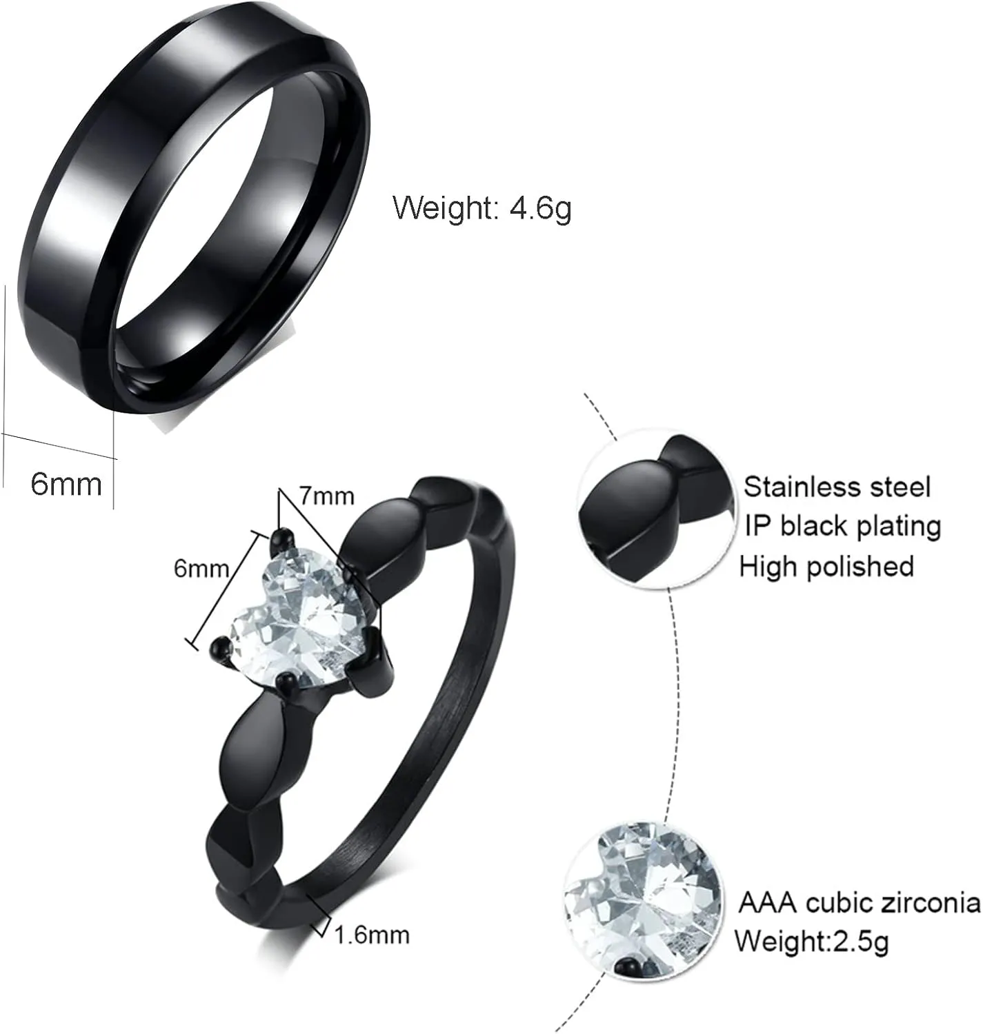ANAZOZ His and Her Anniversary Wedding Bands, Stainless Promise Rings for Couples with Heart Zirconia